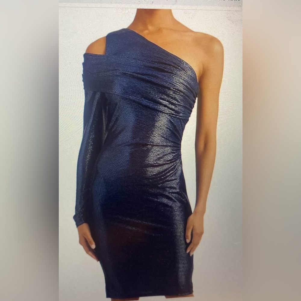 Ralph Lauren One-Shoulder Metallic Blue Dress
